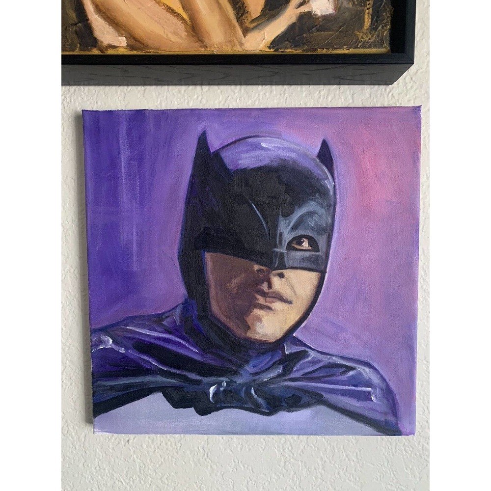 Original pil painting Pop Batman Adam West 60s siged Liam Matthew 12 x 12"